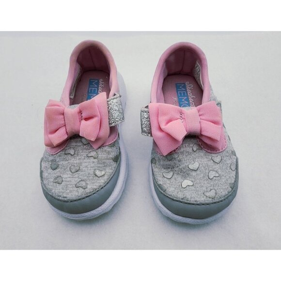 Sketchers memory foam grey pink bow toddler girl shoes size 5 - Picture 1 of 10